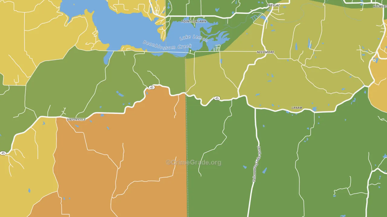 Needmore, IN Map of Burglary Rates