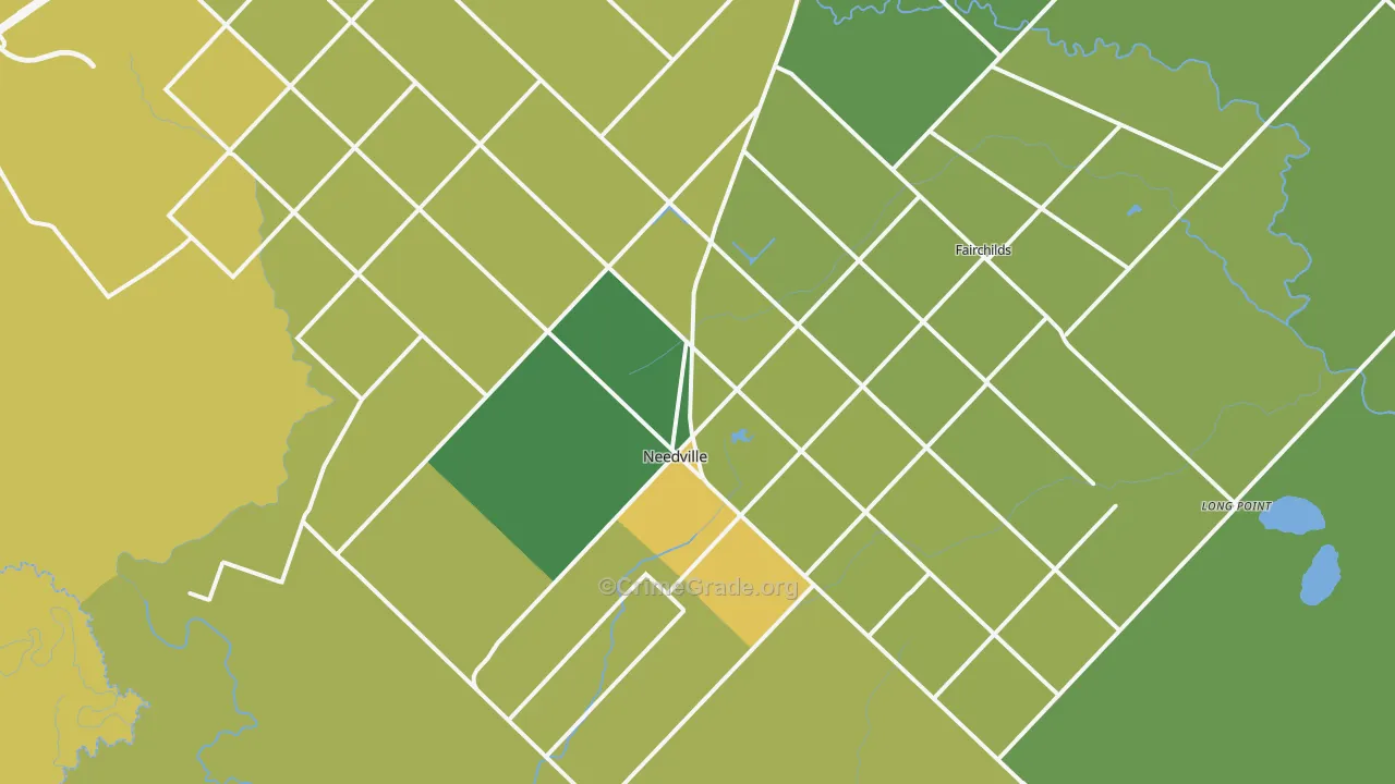 Needville, TX Map of Burglary Rates