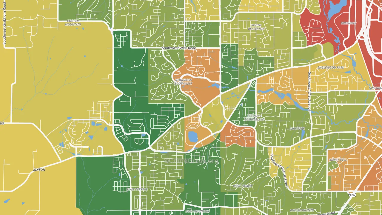 Neighbors Southwest, Beaverton, OR Map of Burglary Rates