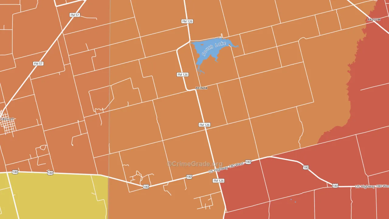 Neinda, TX Map of Burglary Rates