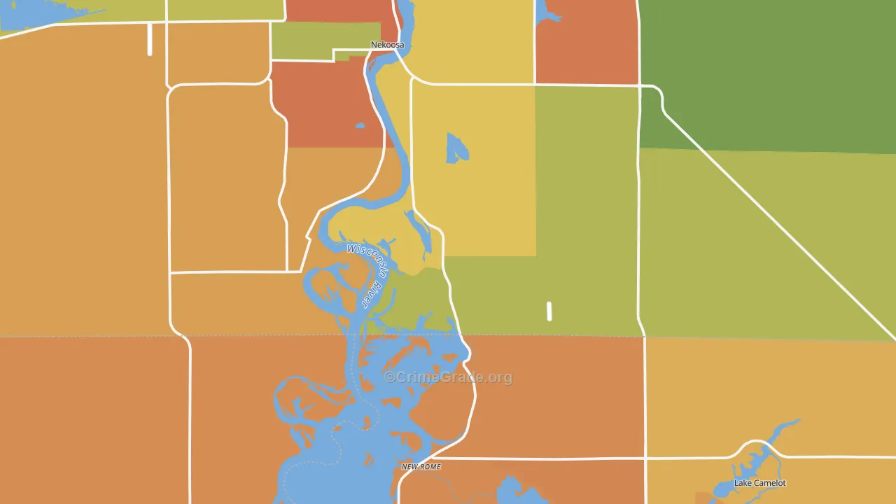 Nekoosa, WI Map of Burglary Rates