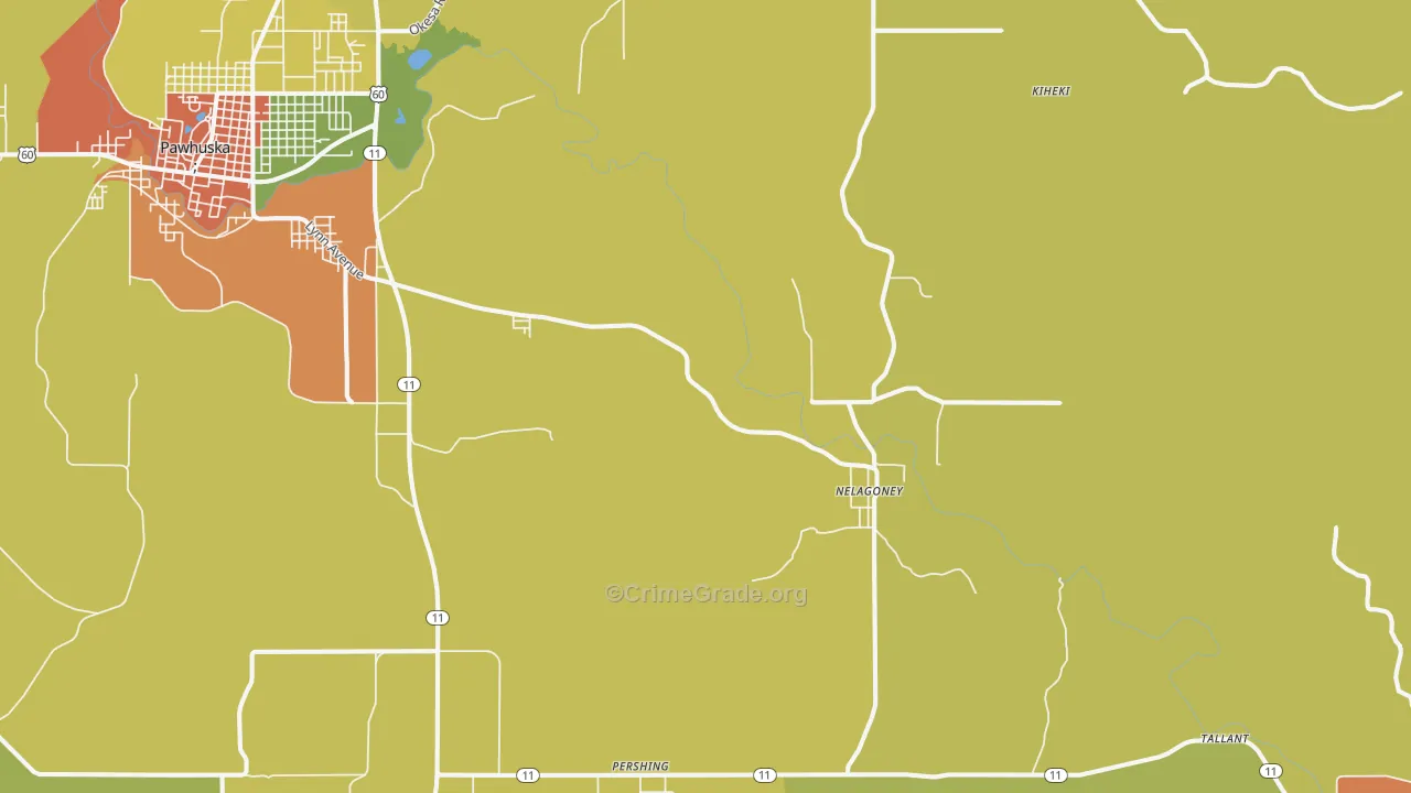 Nelagoney, OK Map of Burglary Rates