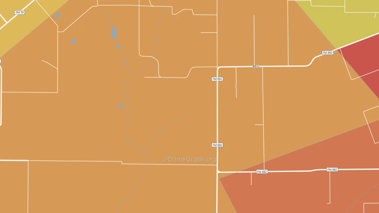Nell, TX Map of Burglary Rates