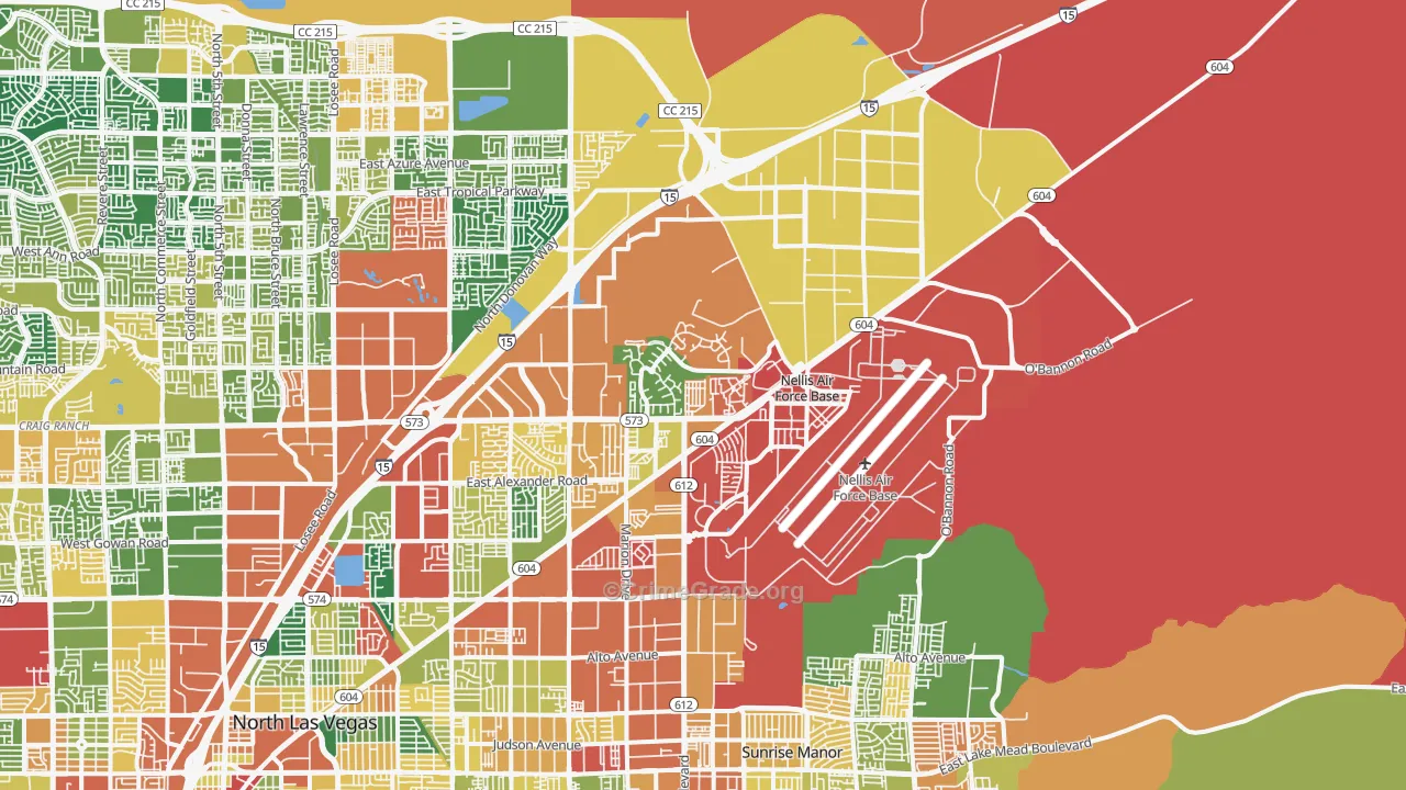 Nellis Afb, NV Map of Burglary Rates