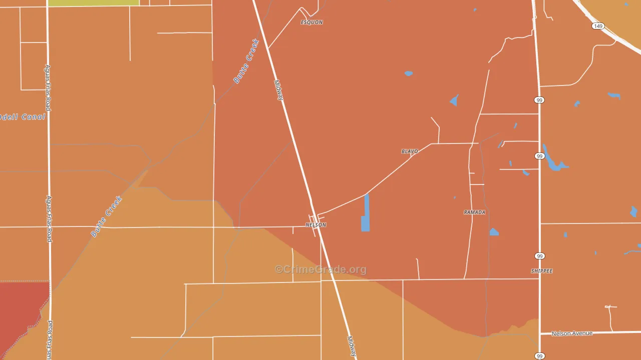 Nelson, CA Map of Burglary Rates