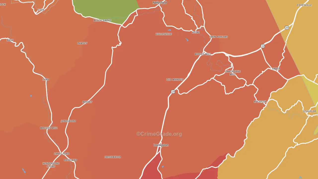 Nelson County, VA Map of Burglary Rates