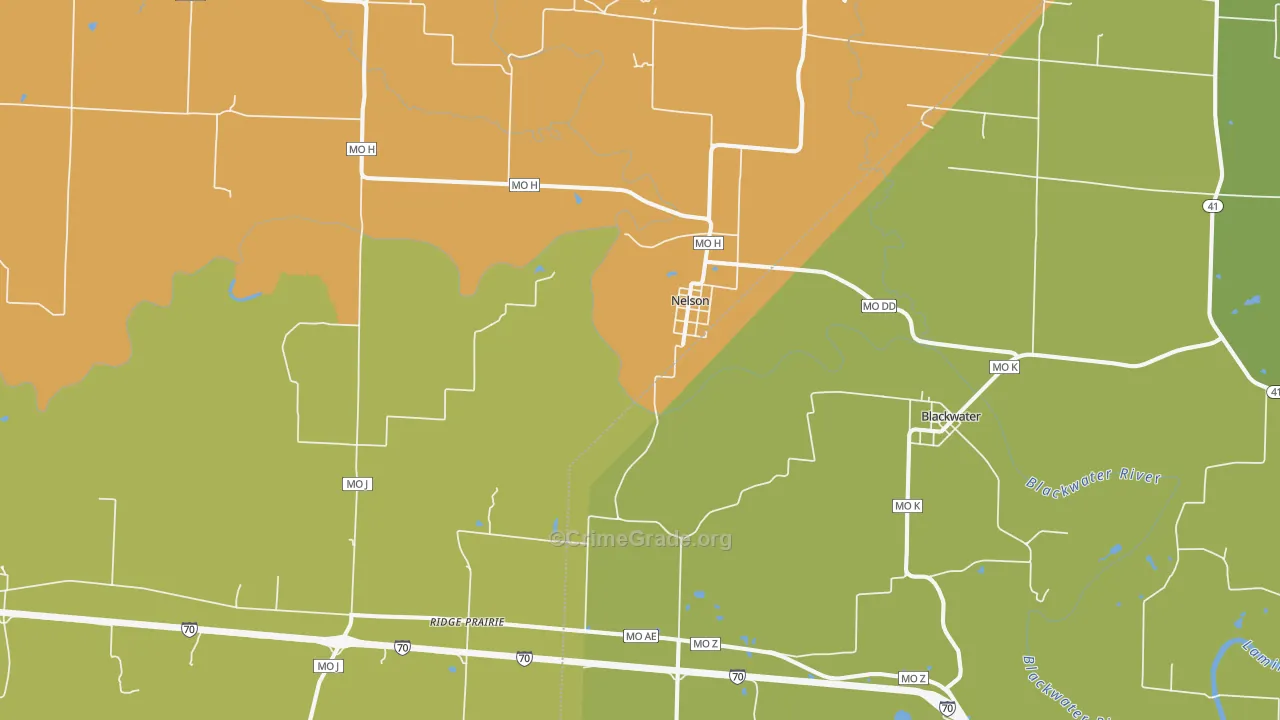 Nelson, MO Map of Burglary Rates