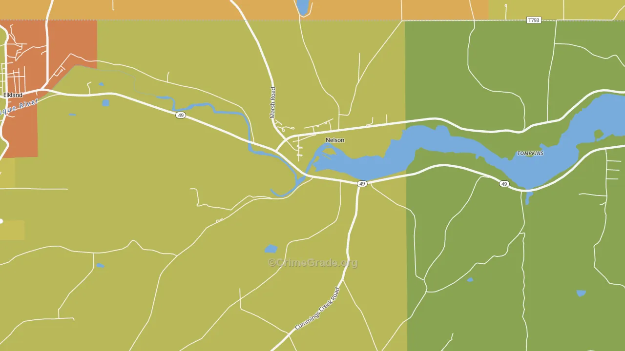 Nelson, PA Map of Burglary Rates