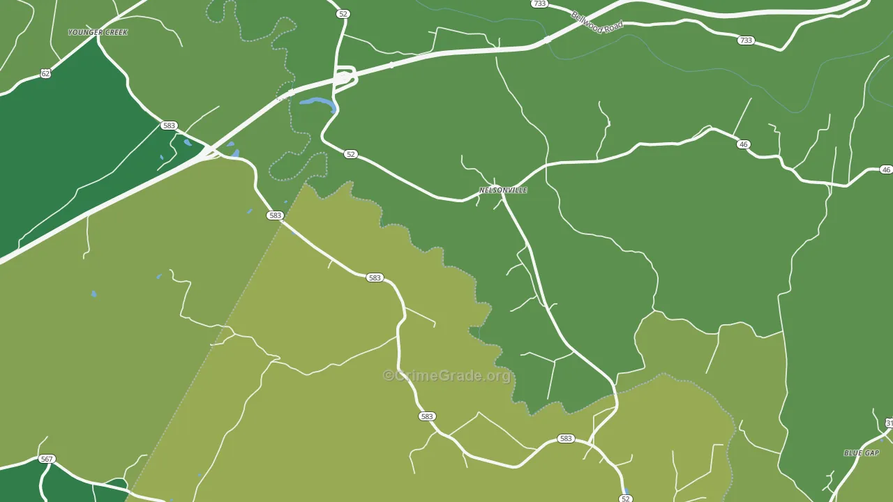 Nelsonville, KY Map of Burglary Rates