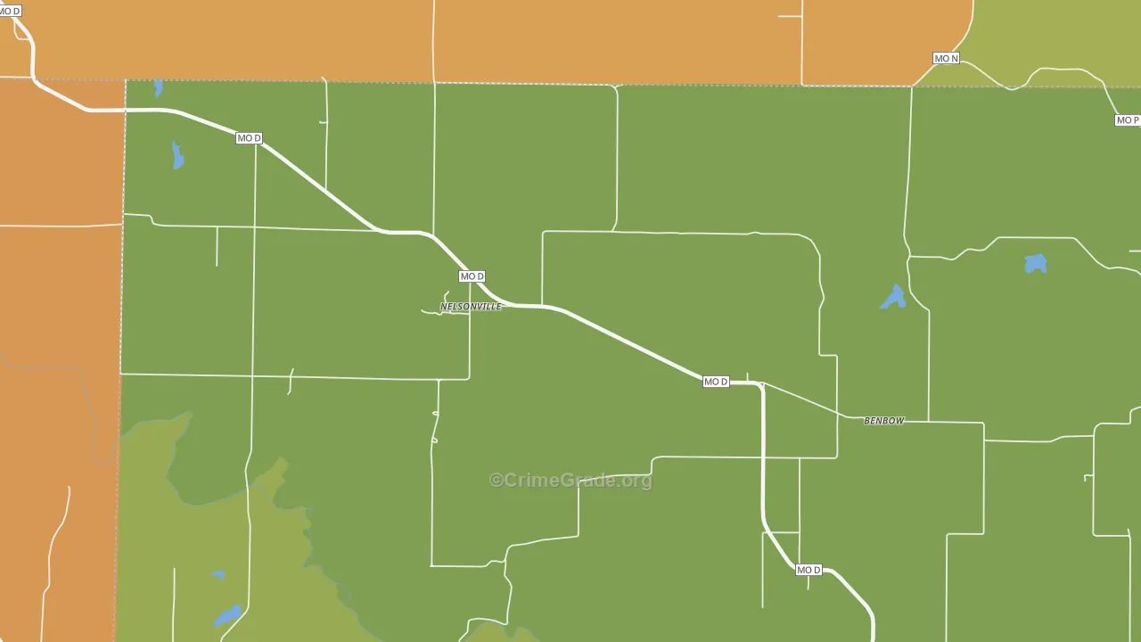 Nelsonville, MO Map of Burglary Rates