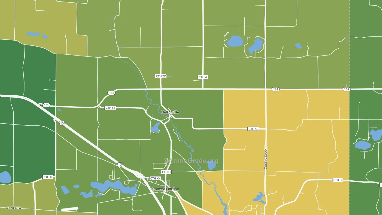 Nelsonville, WI Map of Burglary Rates
