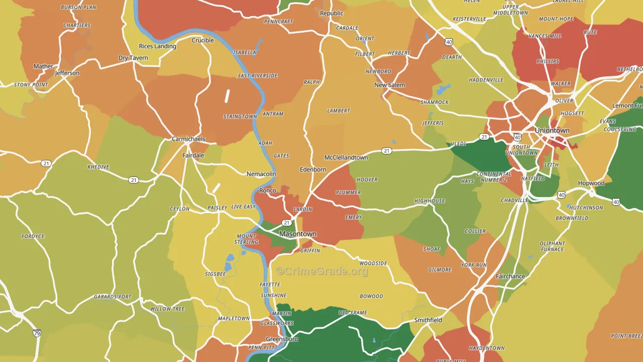 Nemacolin, PA Map of Burglary Rates