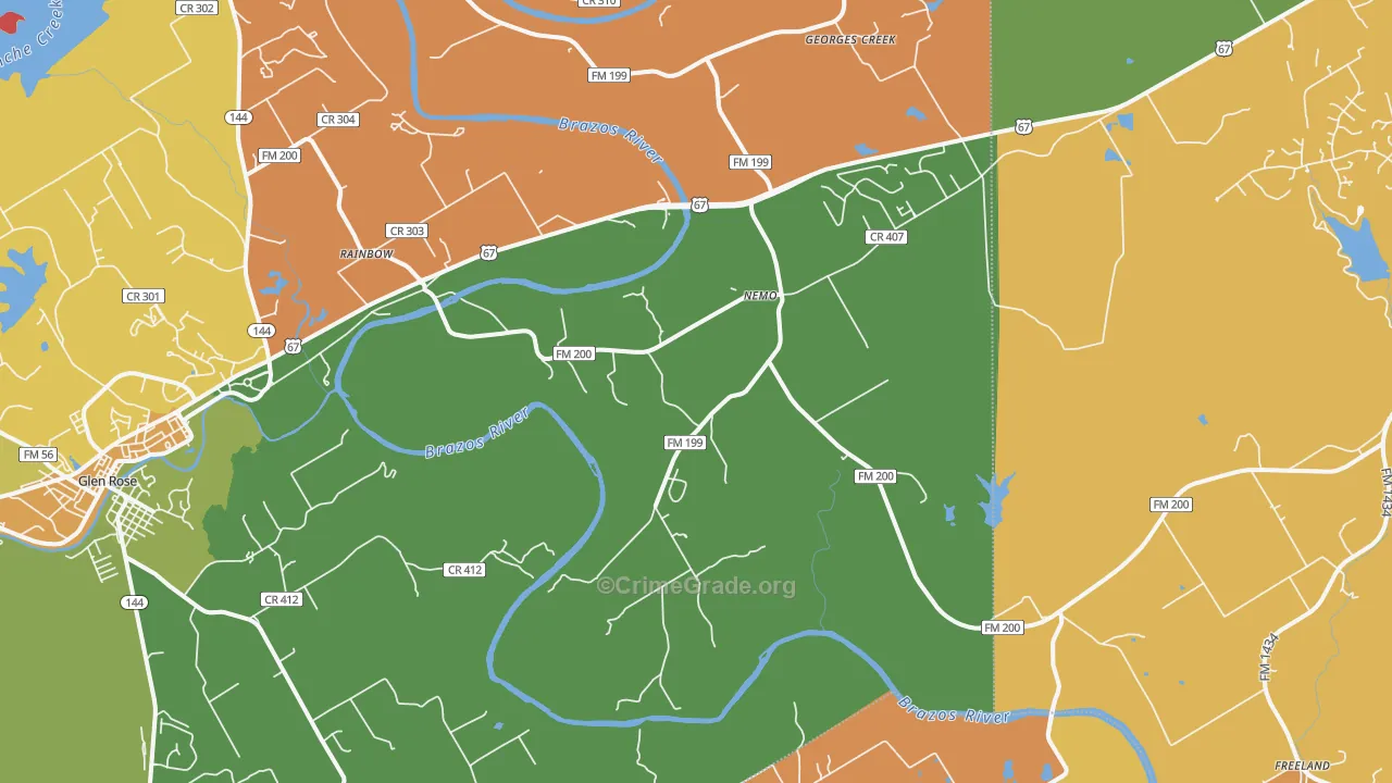 Nemo, TX Map of Burglary Rates