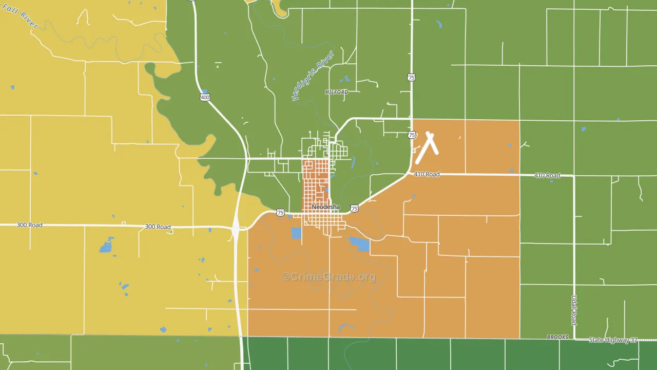 Neodesha, KS Map of Burglary Rates