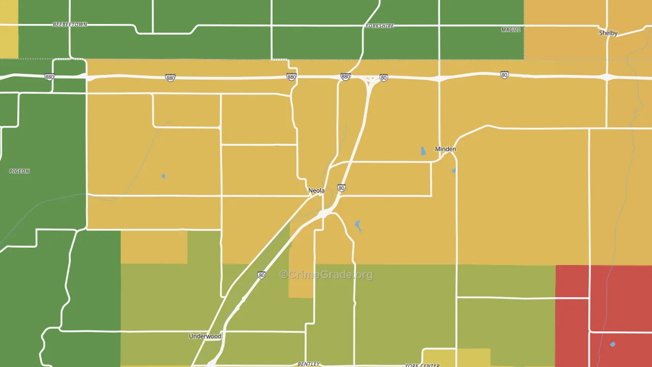 Neola, IA Map of Burglary Rates