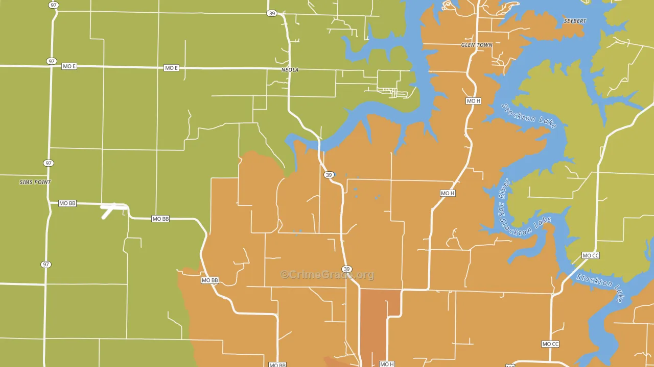 Neola, MO Map of Burglary Rates
