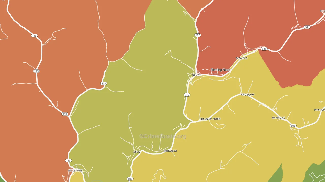 Neon, KY Map of Burglary Rates