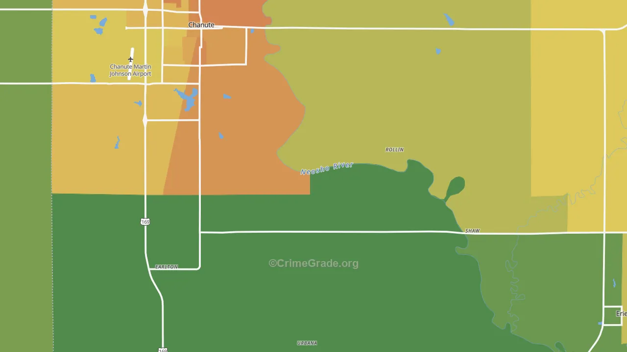 Neosho County, KS Map of Burglary Rates