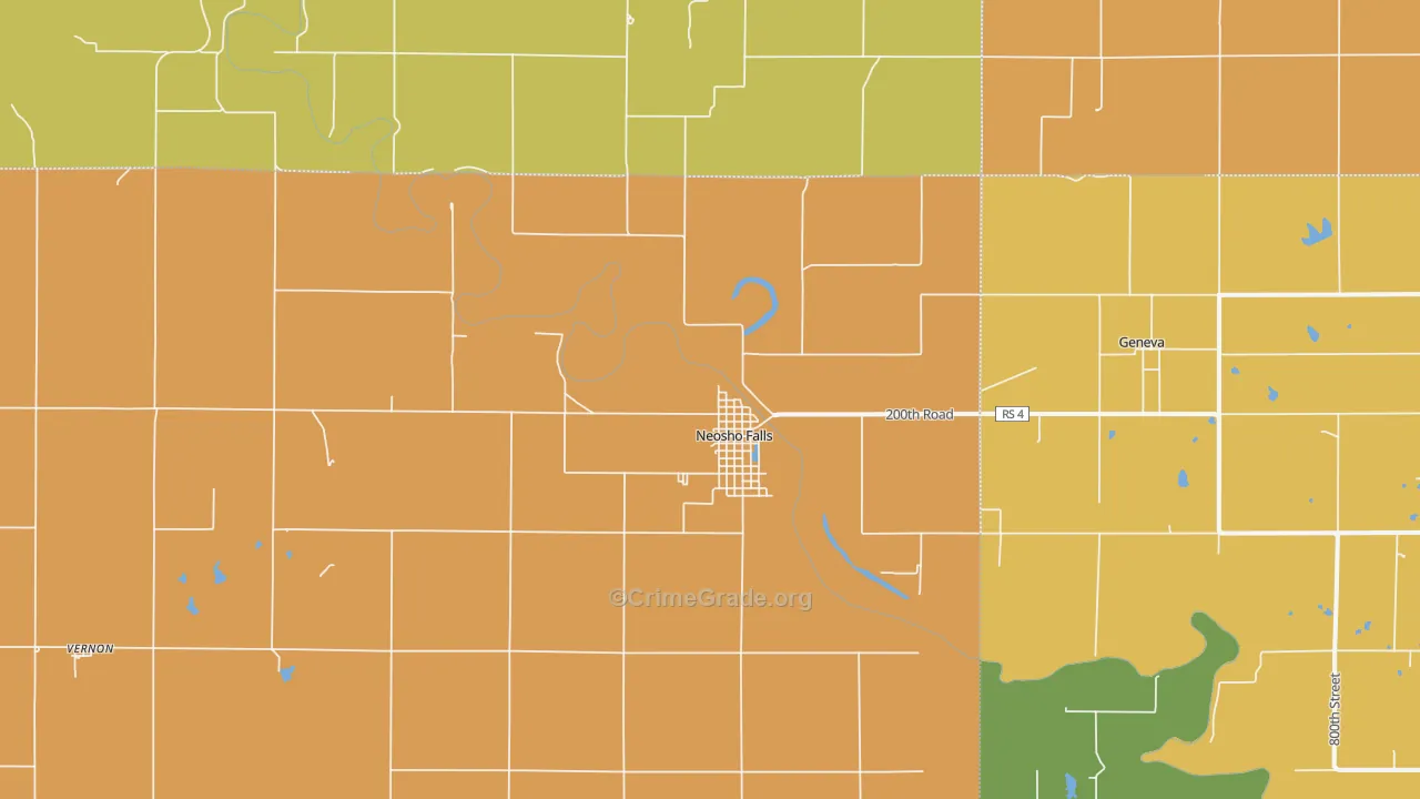 Neosho Falls, KS Map of Burglary Rates