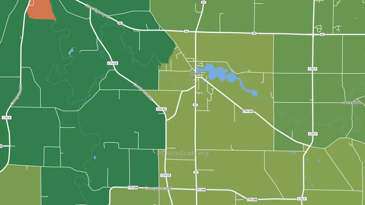 Neosho, WI Map of Burglary Rates