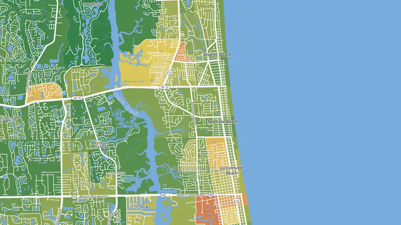 Neptune Beach, FL Map of Burglary Rates