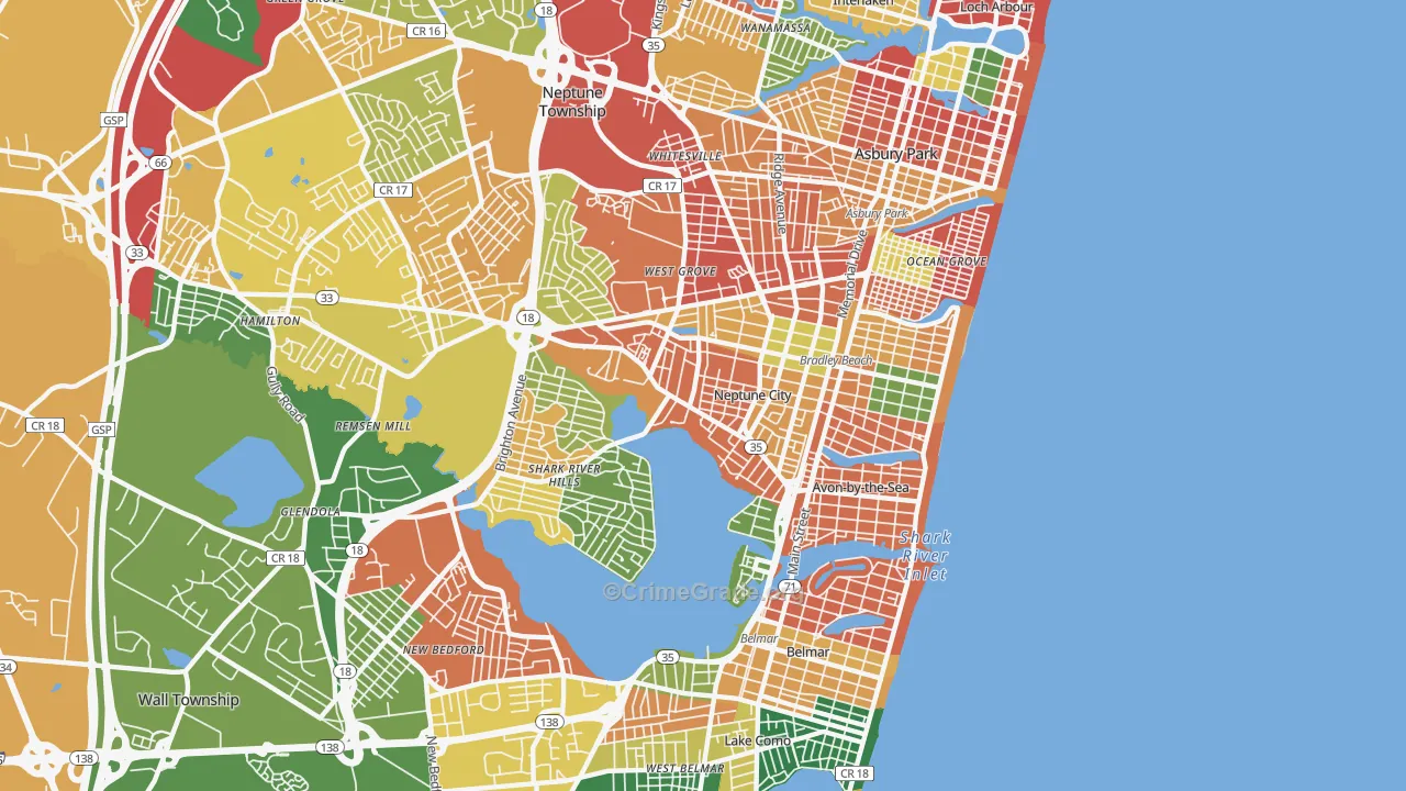 Neptune City, NJ Map of Burglary Rates