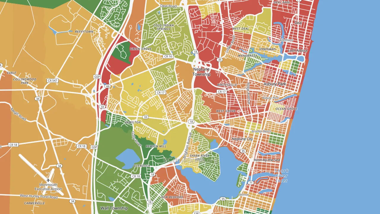 Neptune, NJ Map of Burglary Rates
