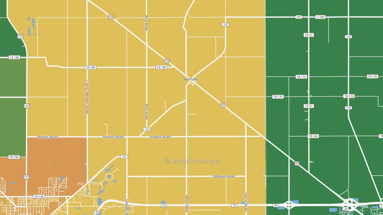 Neptune, OH Map of Burglary Rates