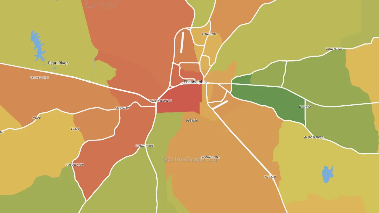 Neshoba County, MS Map of Burglary Rates