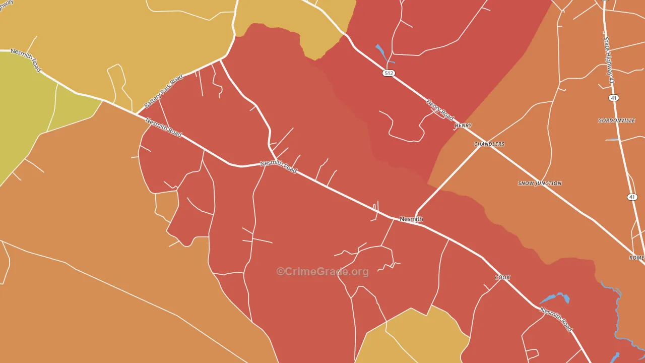 Nesmith, SC Map of Burglary Rates
