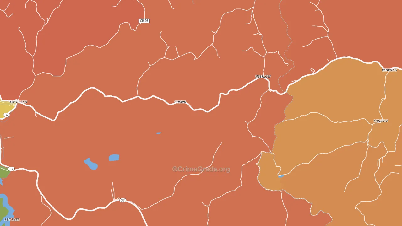 Nestlow, WV Map of Burglary Rates