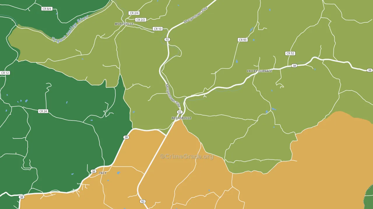 Nestorville, WV Map of Burglary Rates