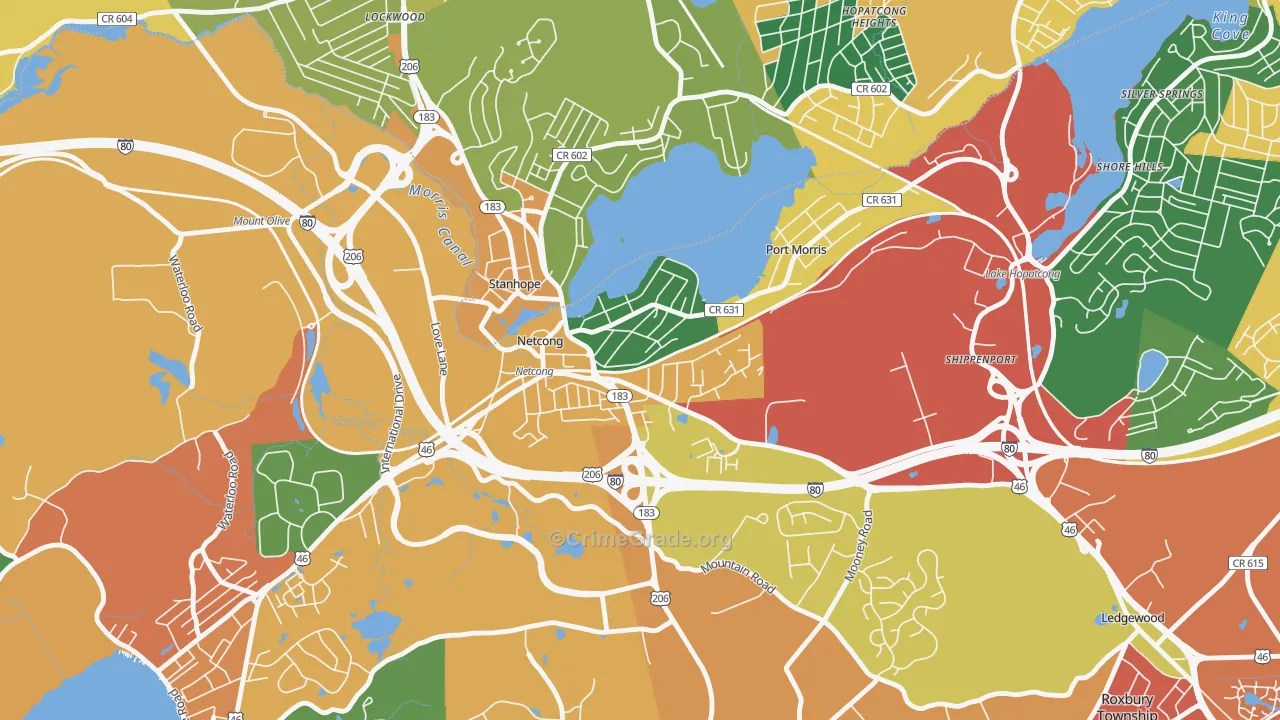 Netcong, NJ Map of Burglary Rates