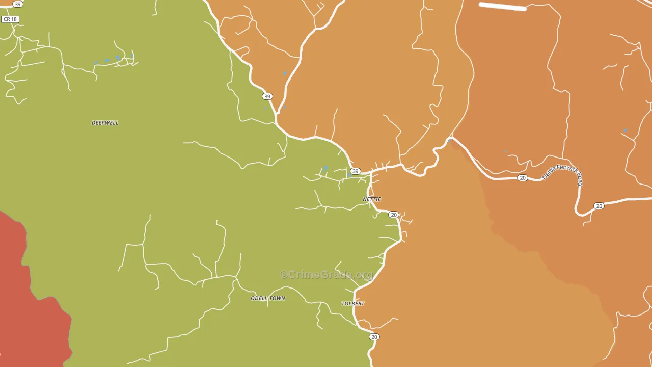 Nettie, WV Map of Burglary Rates