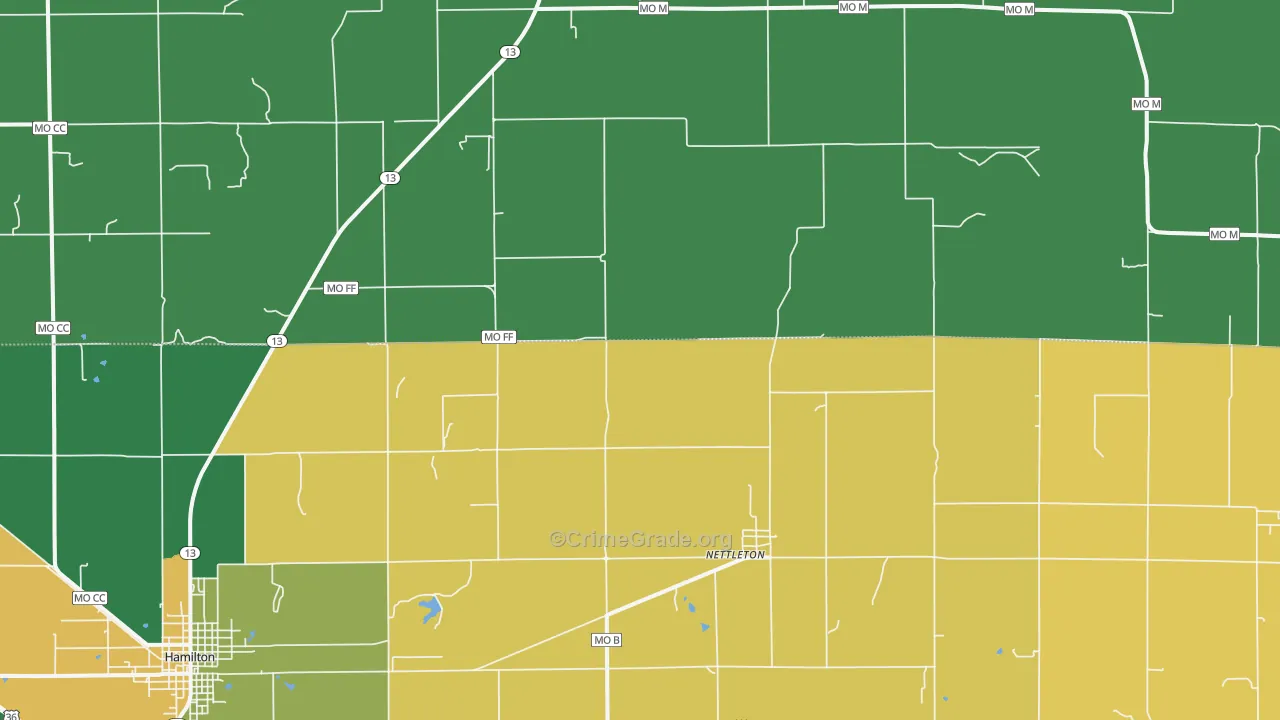 Nettleton, MO Map of Burglary Rates