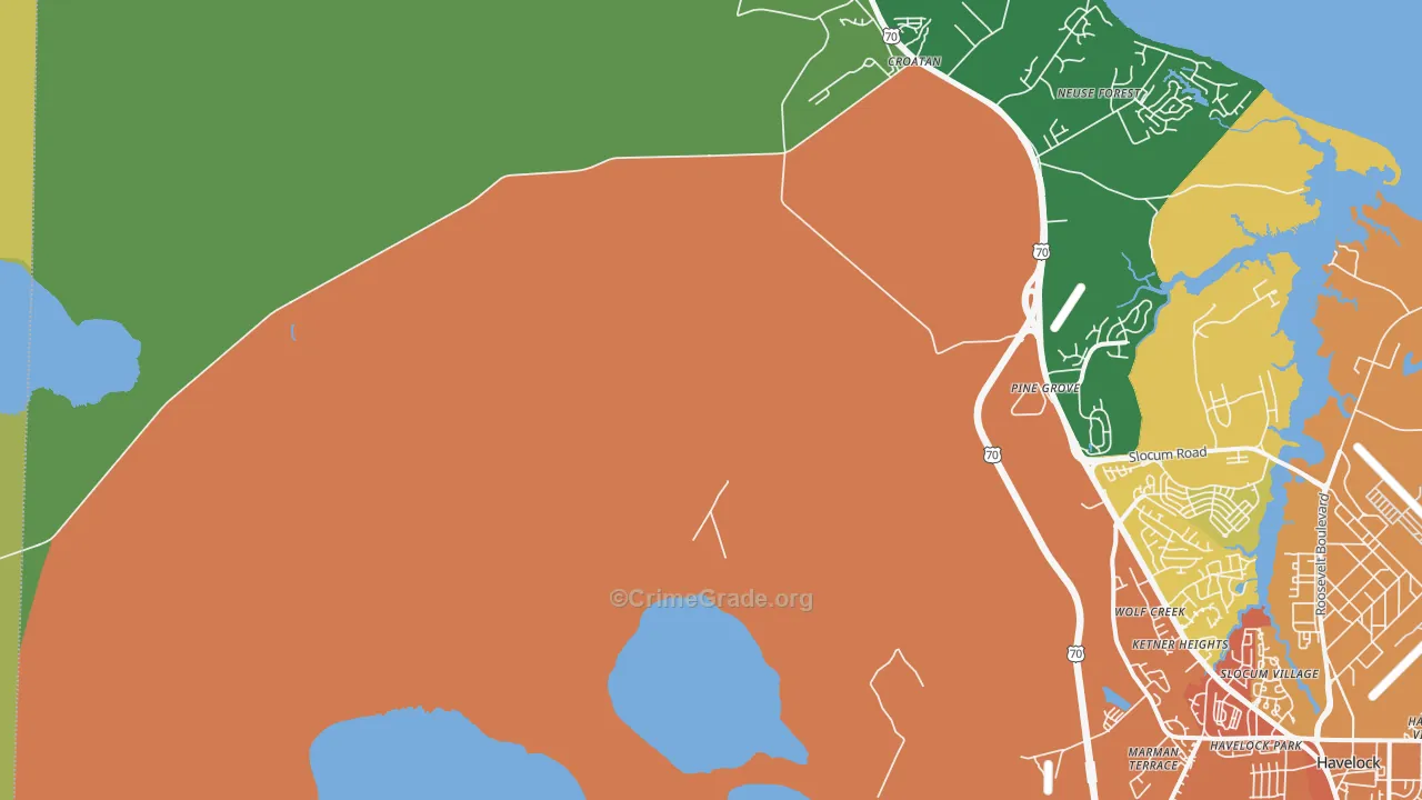 Neuse Forest, NC Map of Burglary Rates
