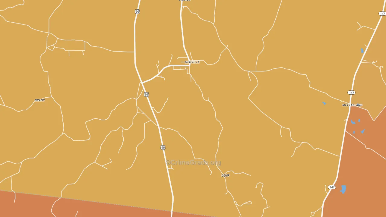 Neuville, TX Map of Burglary Rates