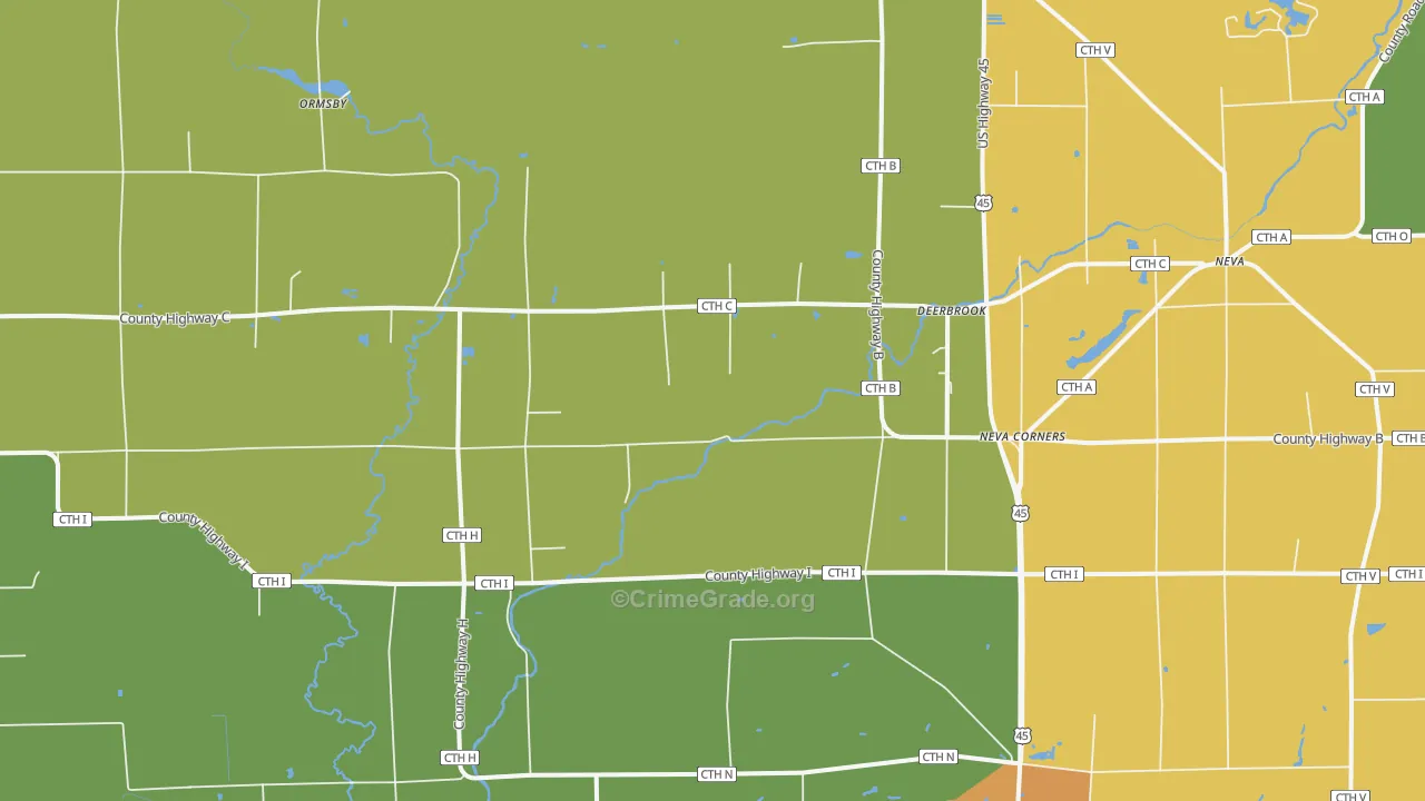 Neva Corners, WI Map of Burglary Rates