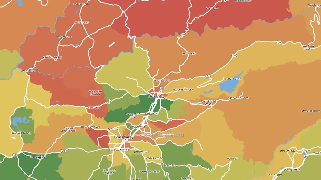 Nevada City, CA Map of Burglary Rates