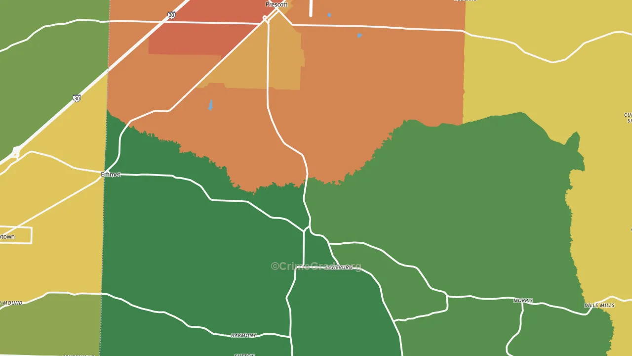 Nevada County, AR Map of Burglary Rates
