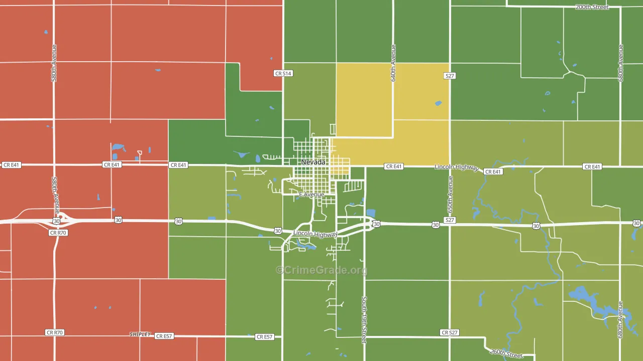 Nevada, IA Map of Burglary Rates