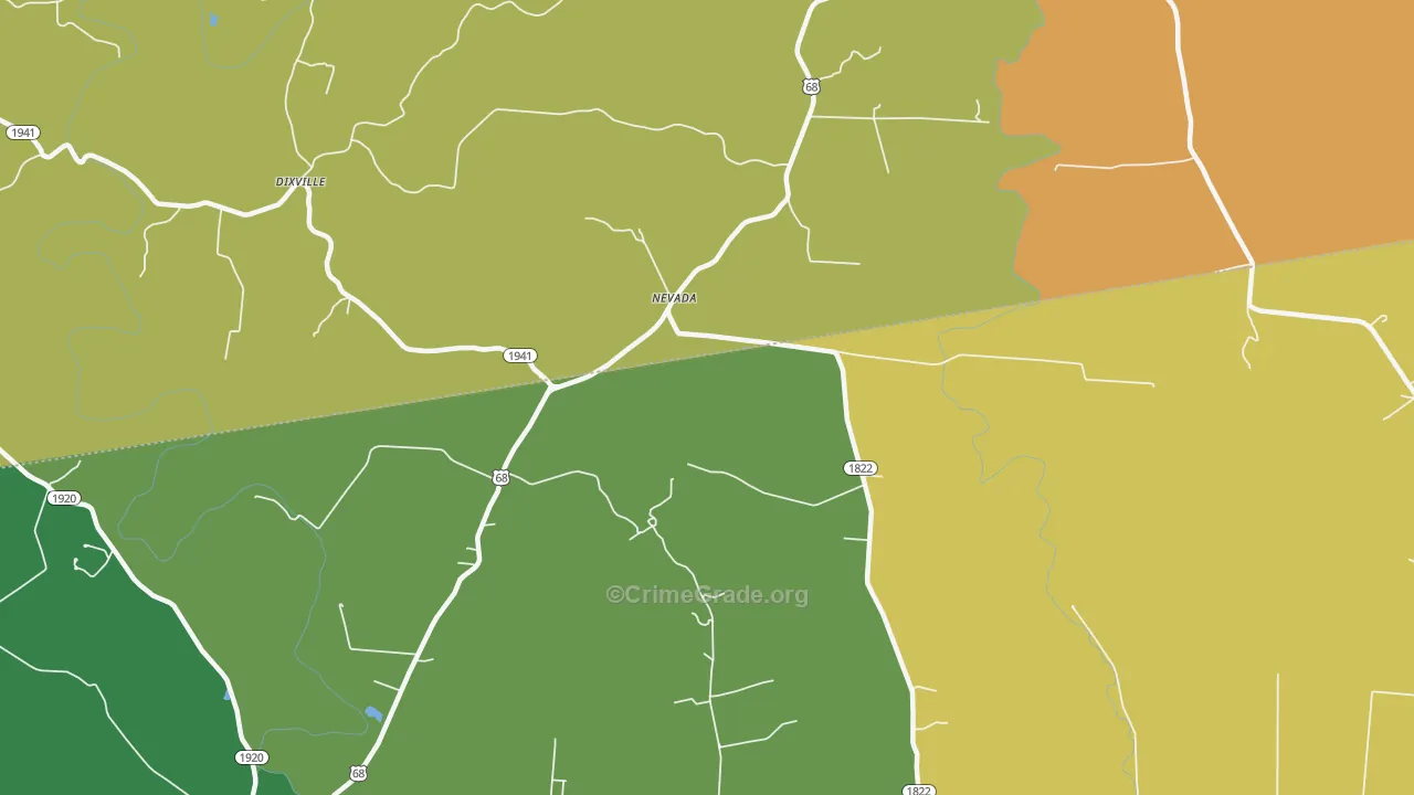 Nevada, KY Map of Burglary Rates