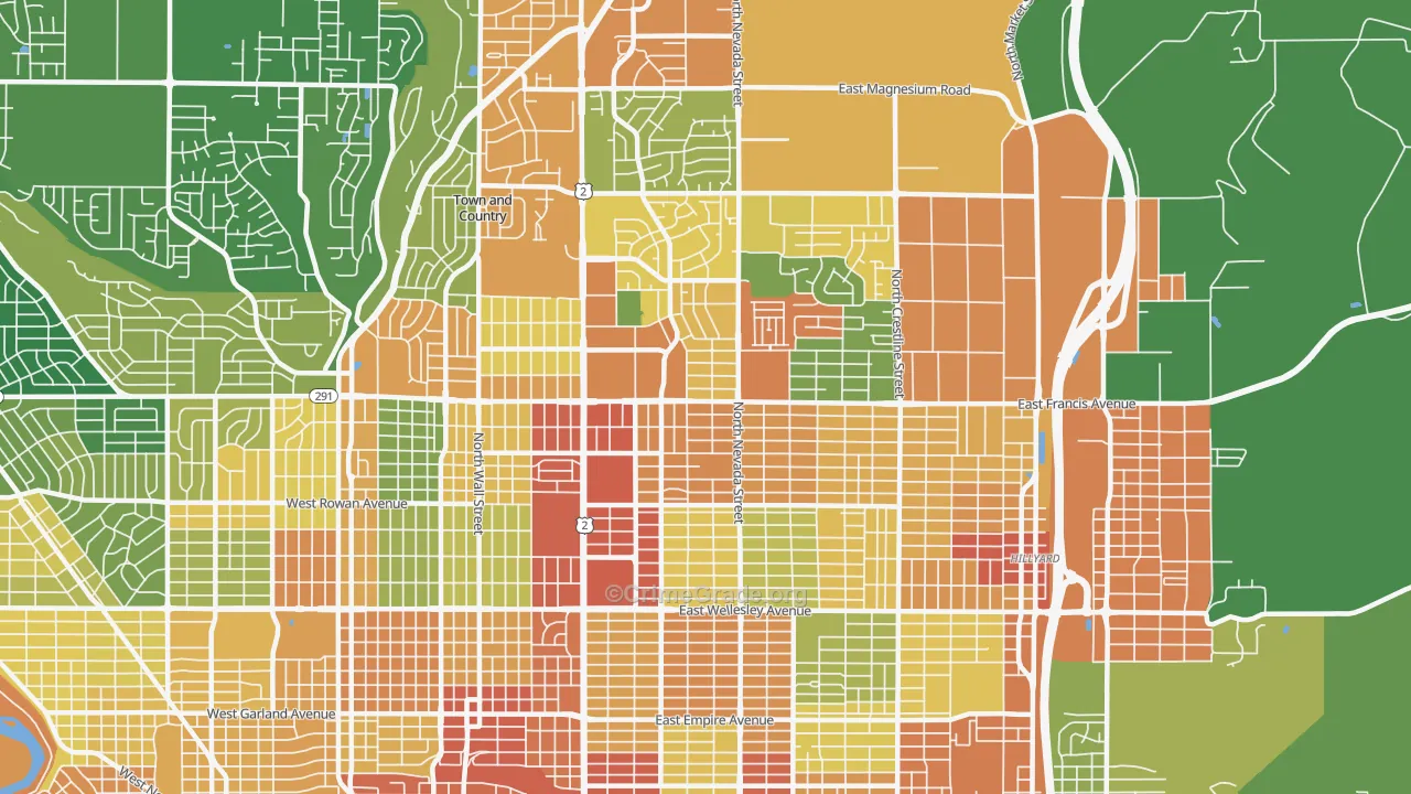 Nevada-Lidgerwood, Spokane, WA Map of Burglary Rates