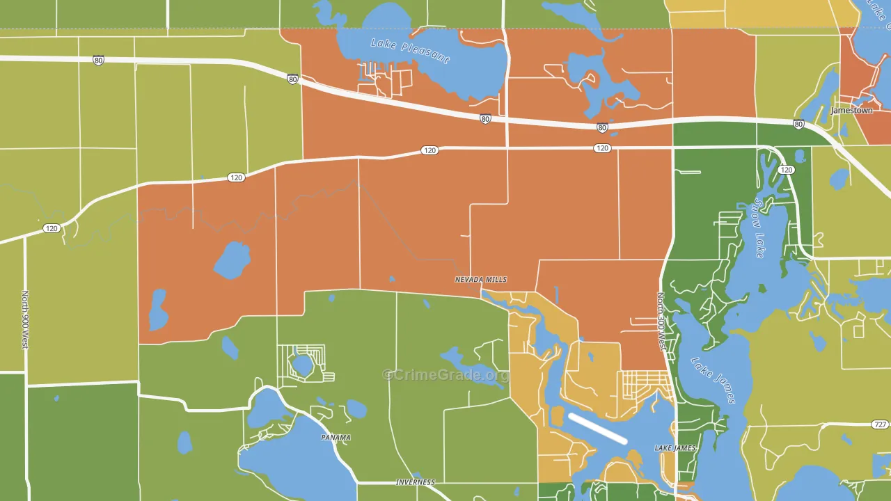 Nevada Mills, IN Map of Burglary Rates