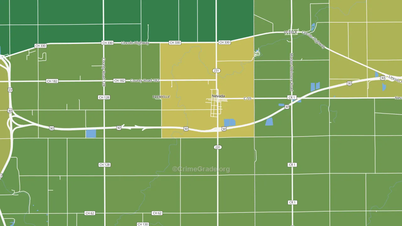 Nevada, OH Map of Burglary Rates