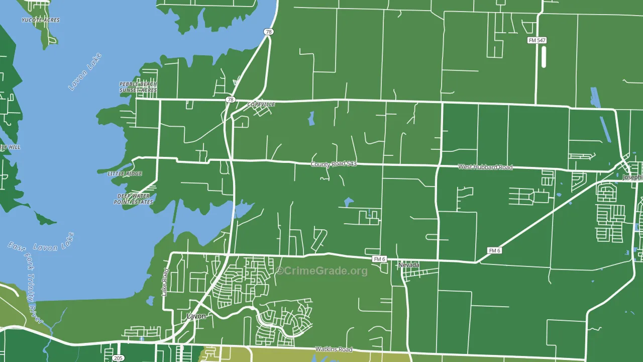 Nevada, TX Map of Burglary Rates