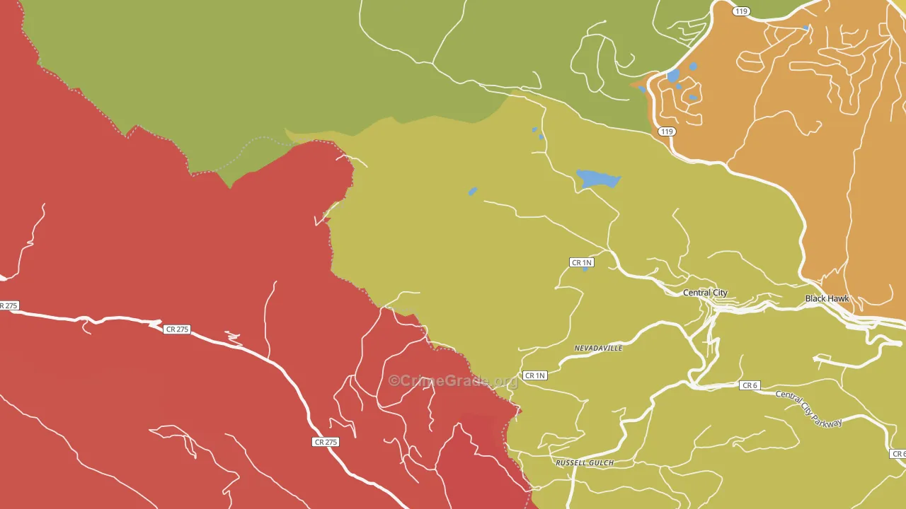 Nevadaville, CO Map of Burglary Rates