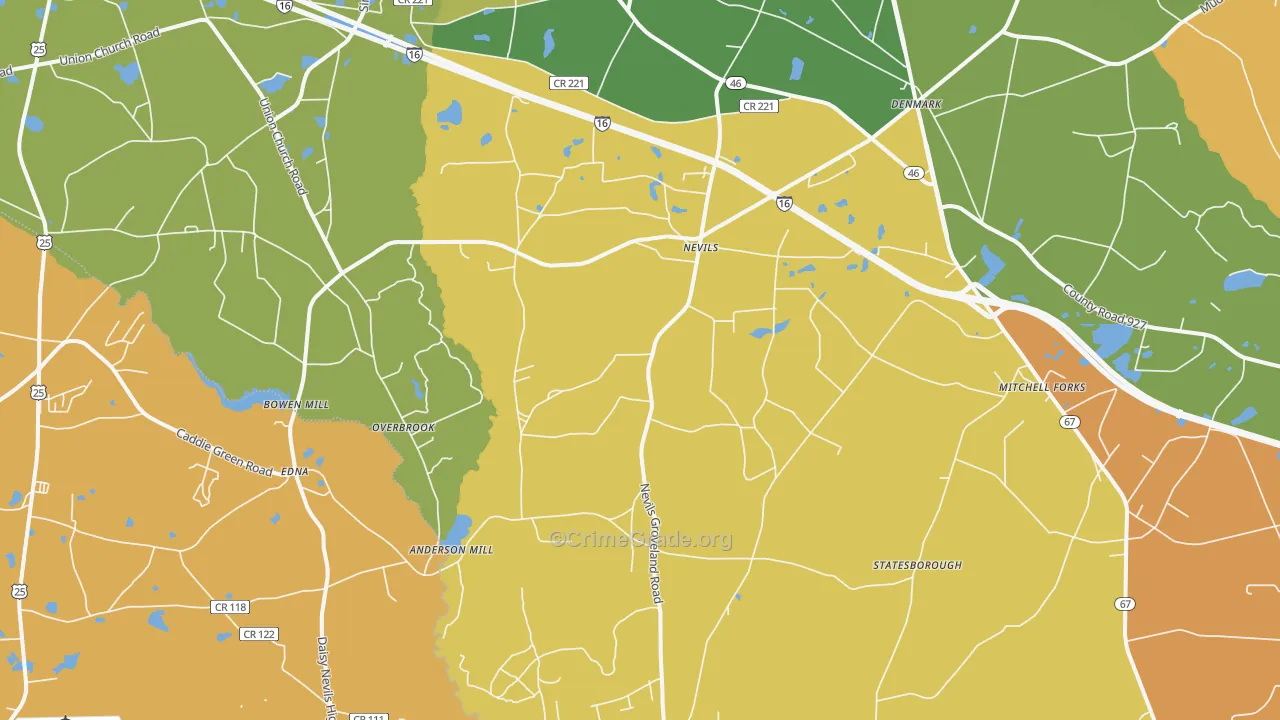 Nevils, GA Map of Burglary Rates