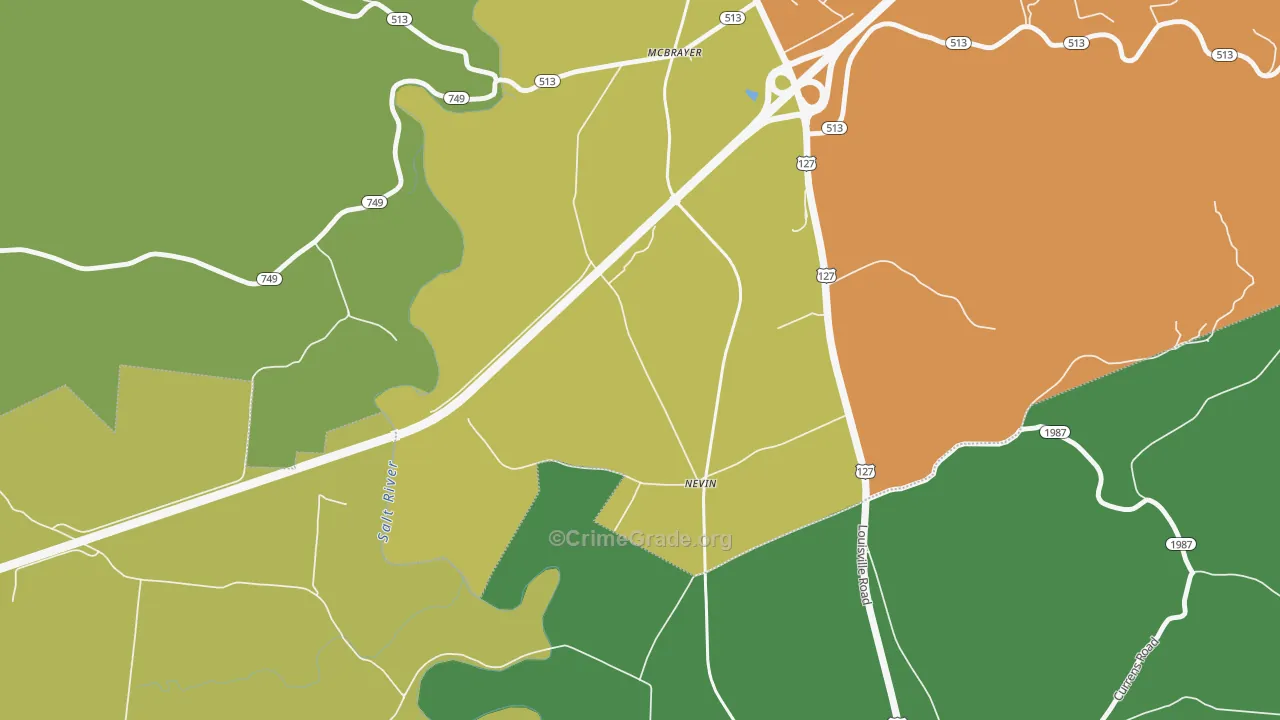 Nevin, KY Map of Burglary Rates