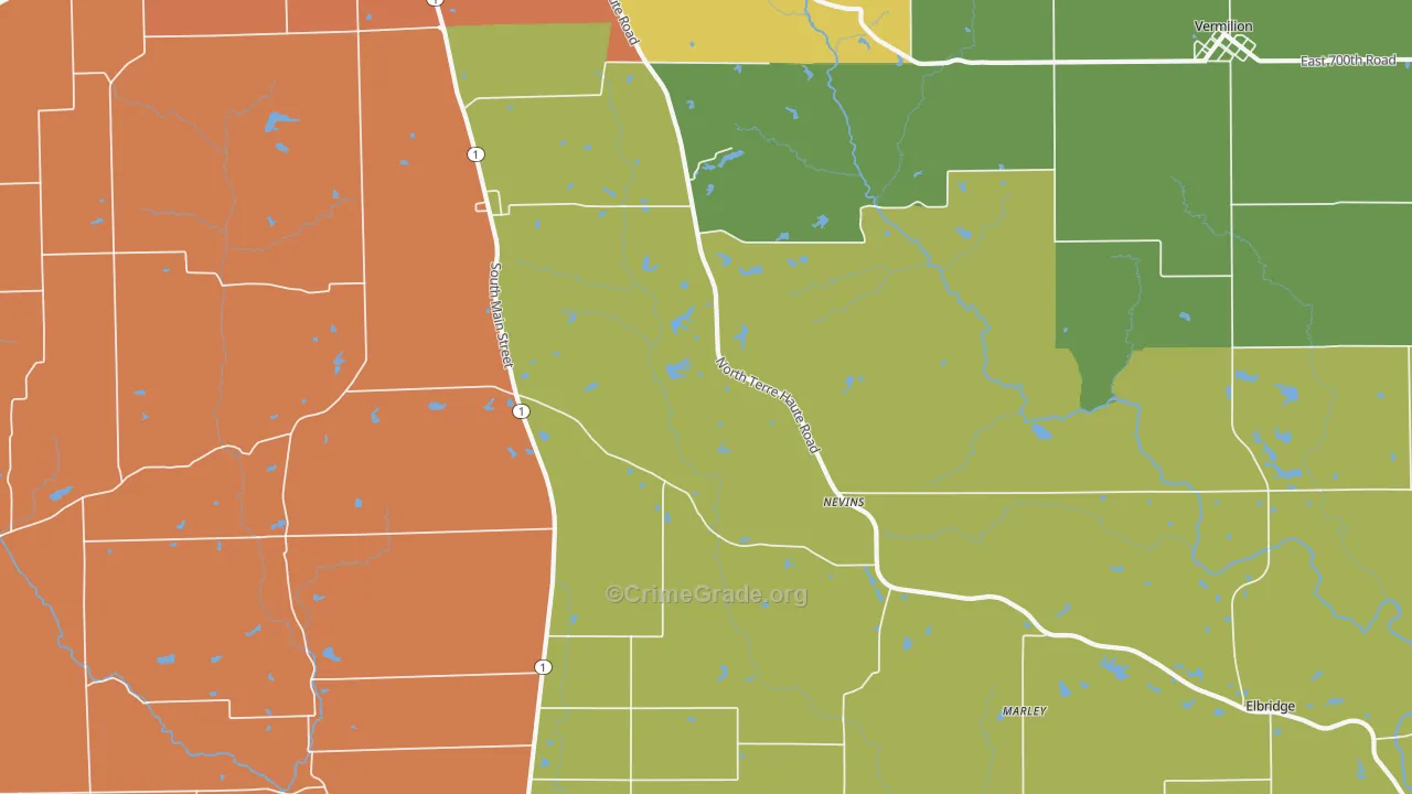 Nevins, IL Map of Burglary Rates
